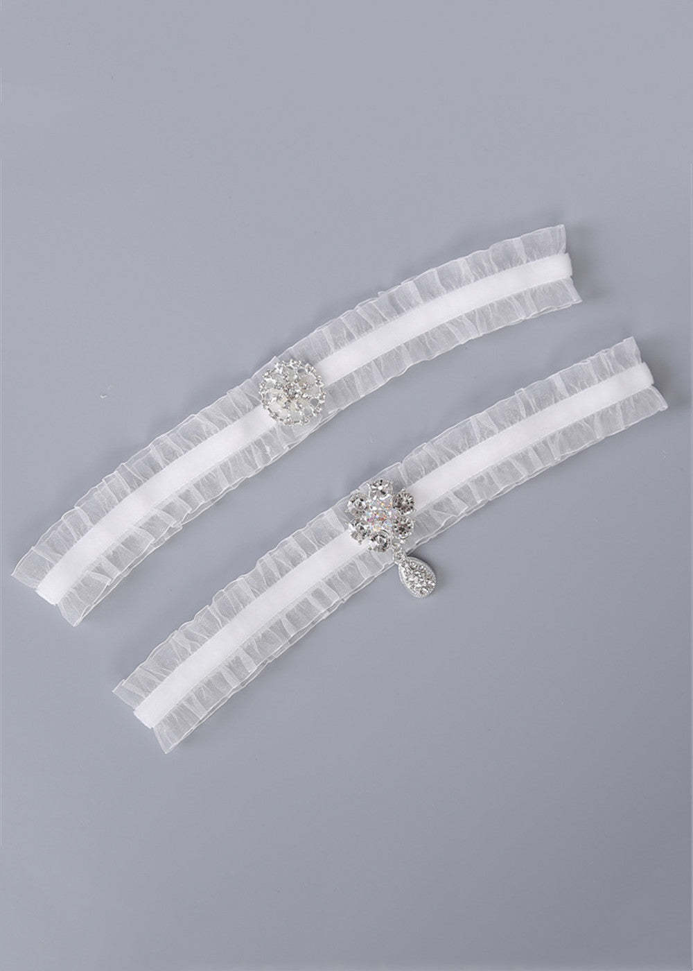 Crystal and Ruffles Wedding Garter Set