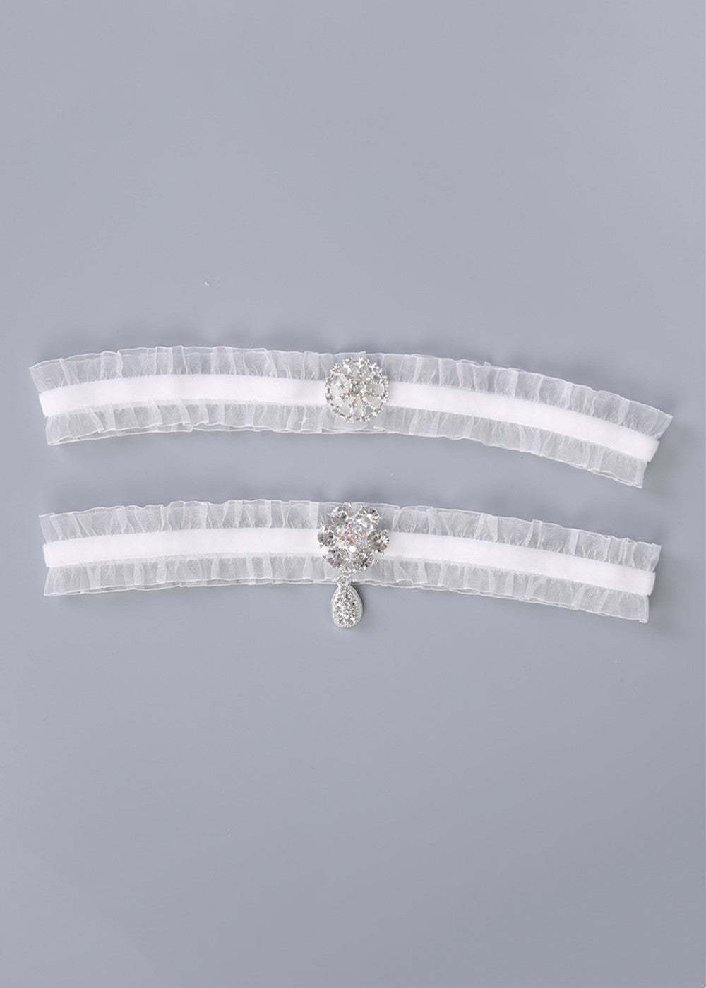 Crystal and Ruffles Wedding Garter Set