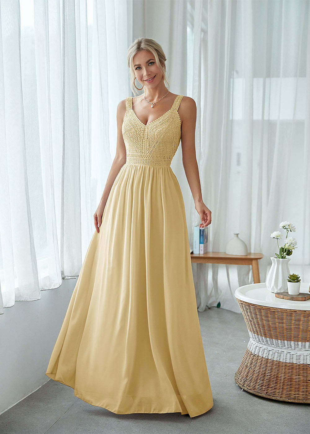 Straps Maxi Dress with Lace