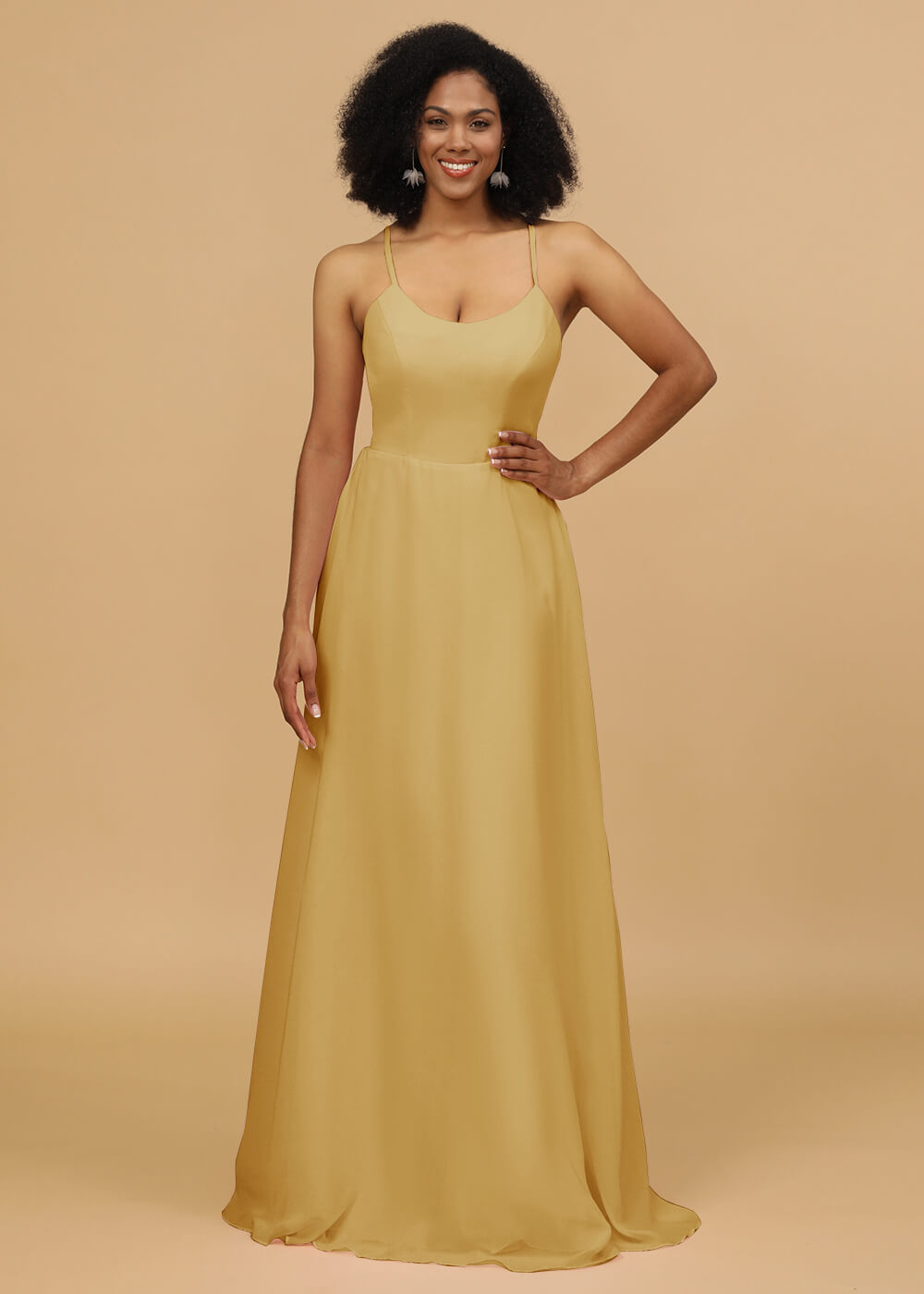 Scoop Neck Strap Chiffon Bridesmaid Dress
