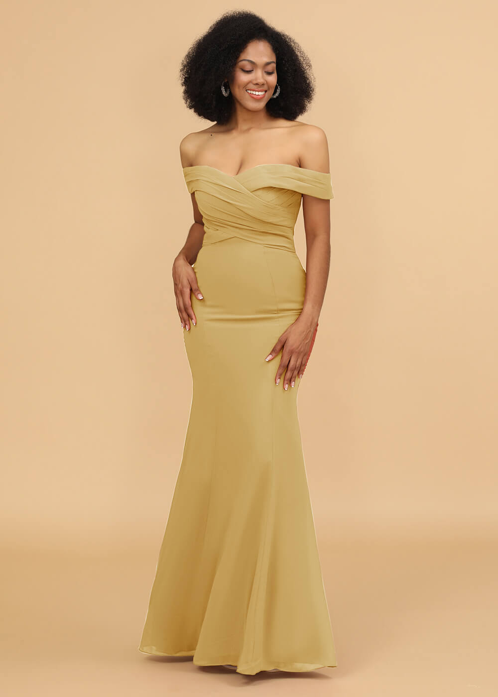 Off the Shoulder Trumpet Chiffon Bridesmaid Dress