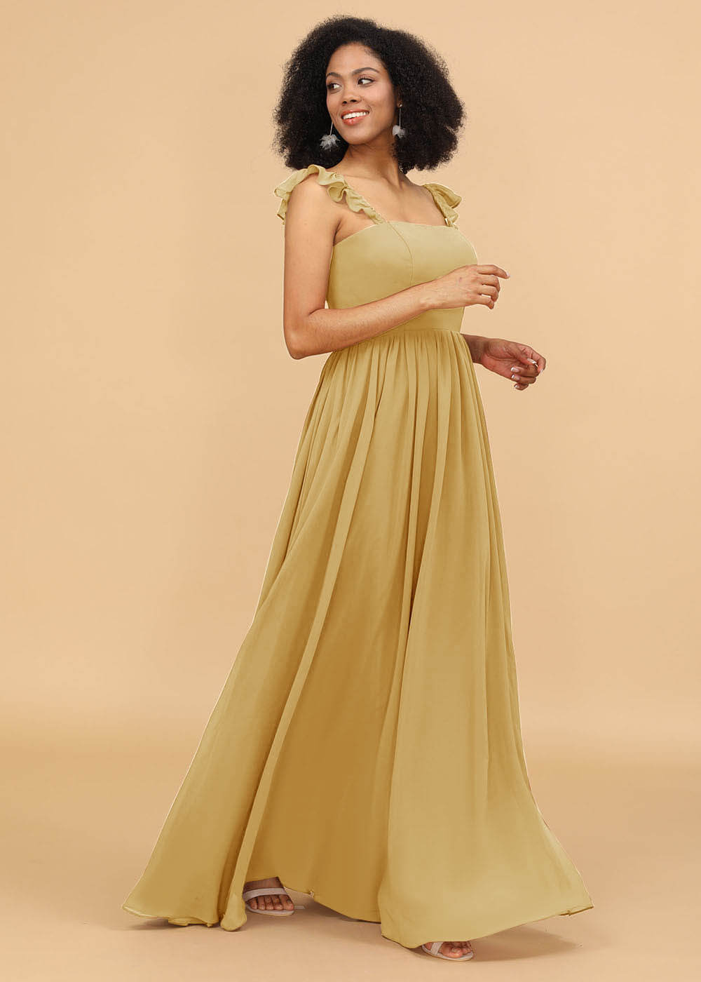 A-line Square Neck Straps Bridesmaid Dress