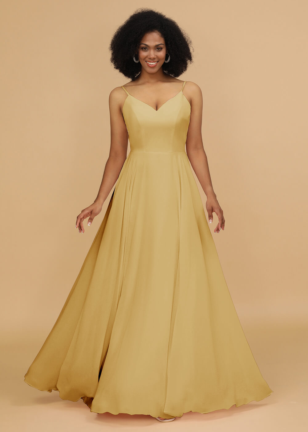 Chiffon V-neck Spaghetti Strap Bridesmaid Dress