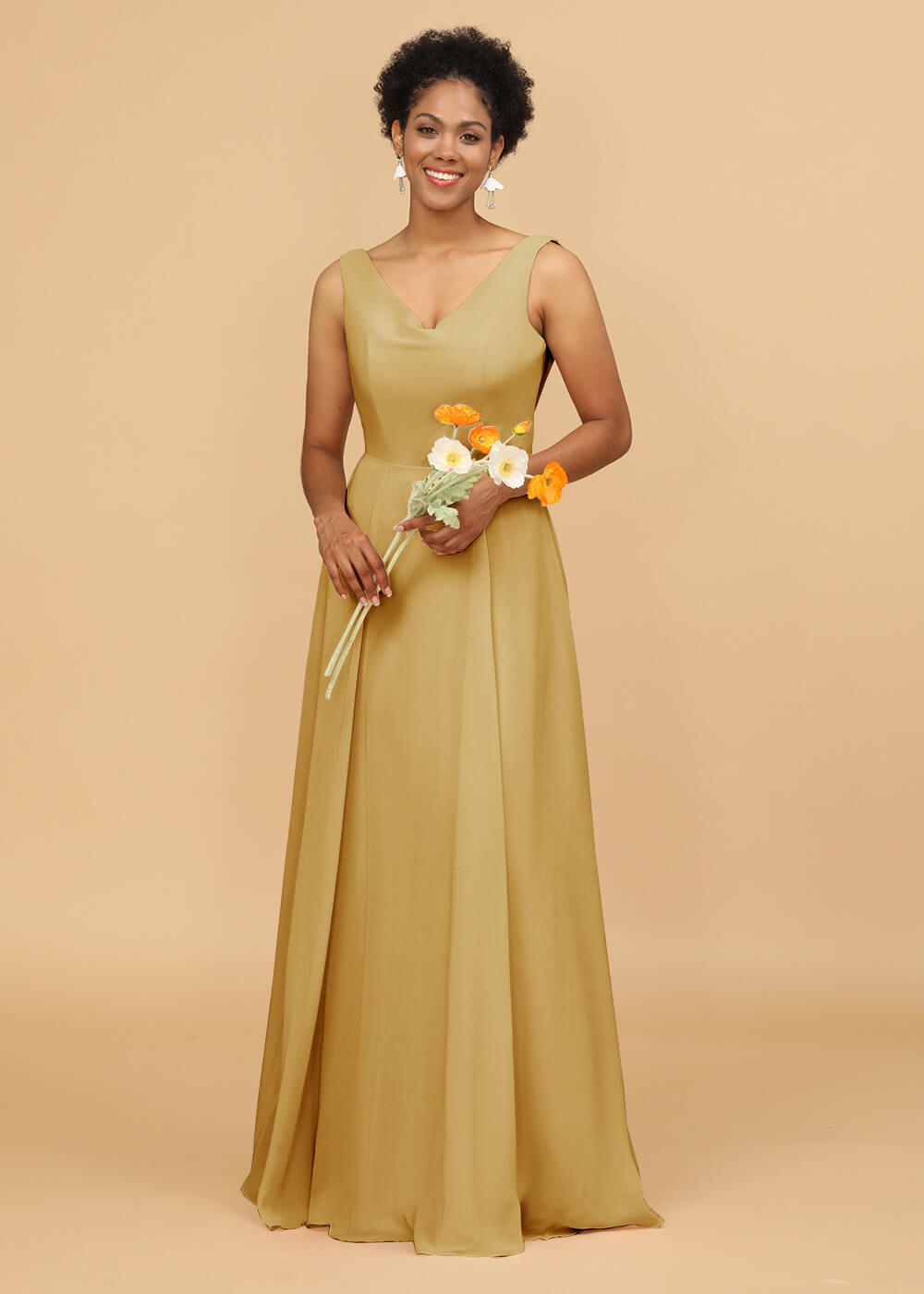 Cowl Back A-line Maxi Bridesmaid Dress