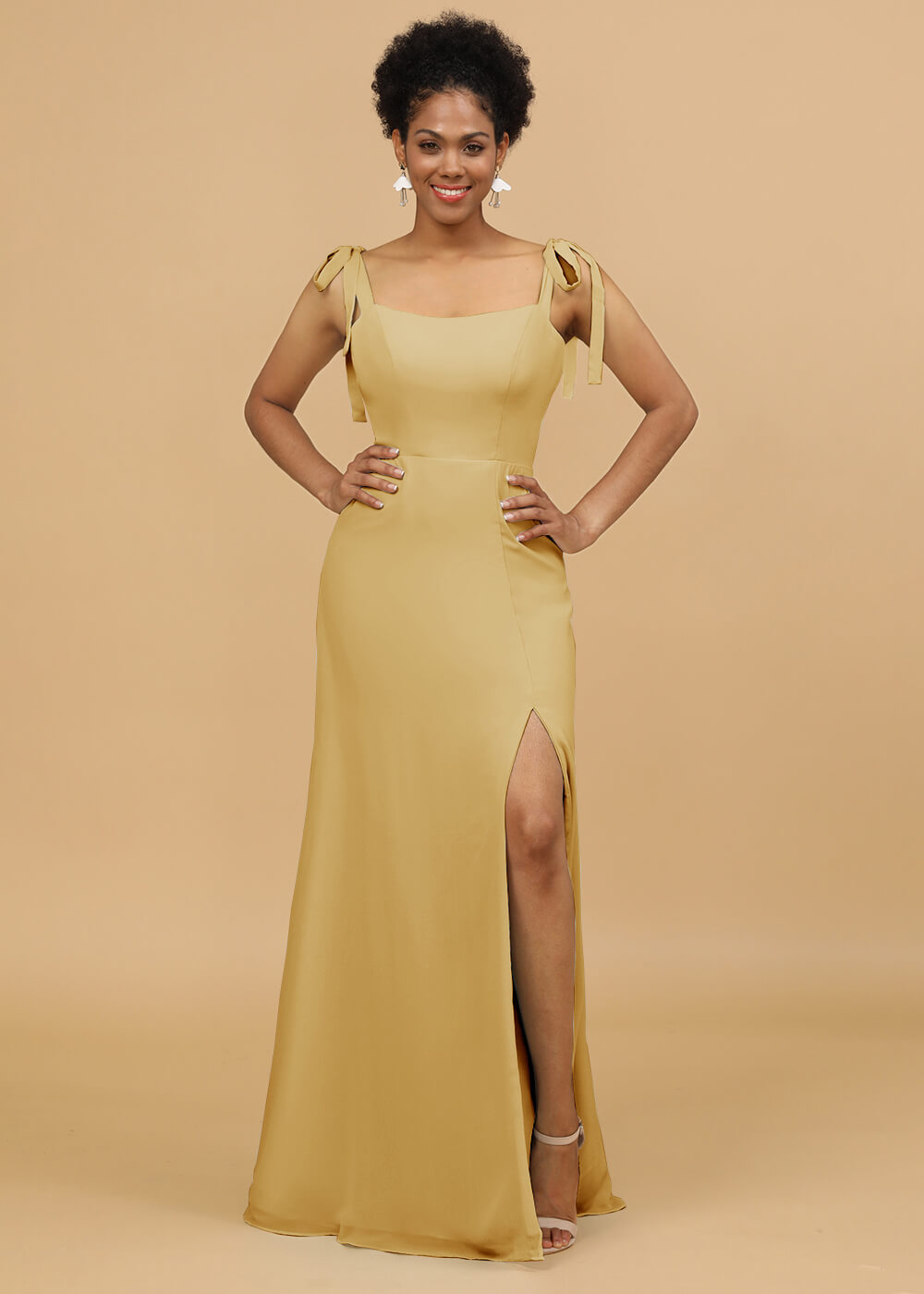 Sheath Spaghetti Strap Bridesmaid Dress with Slit