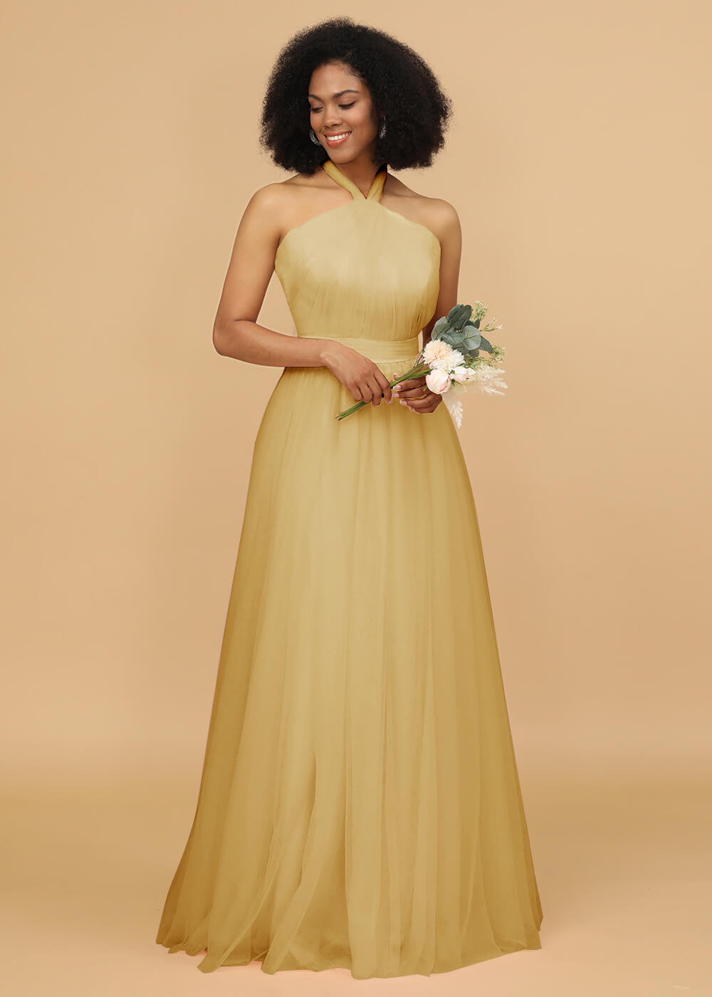 Halter Neck Tulle A-line Bridesmaid Dress