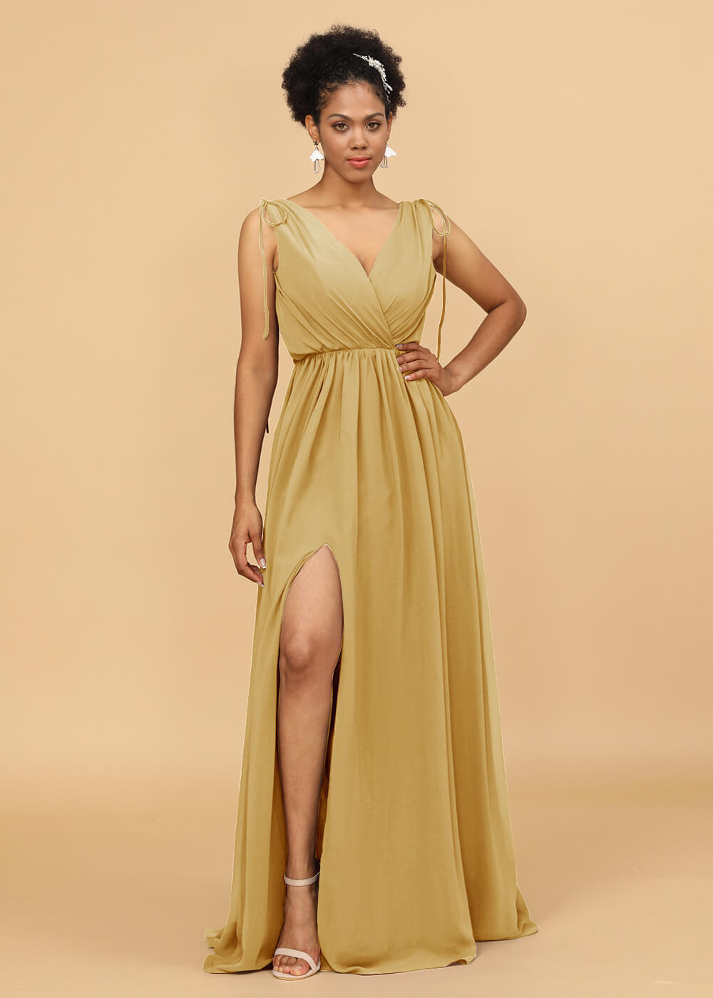 Long A-line V-neck Bridesmaid Dress with Slit