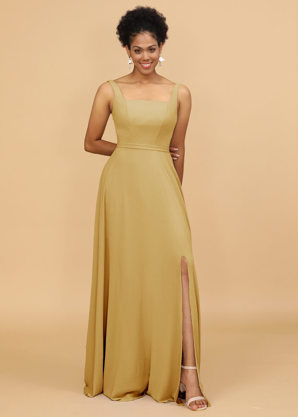 Square Neck A-line Chiffon Bridesmaid Dress