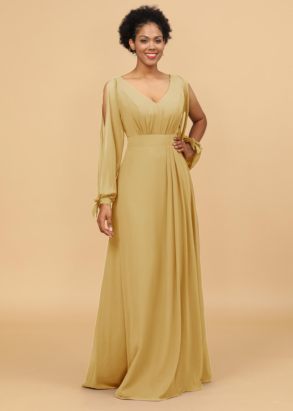 Long Sleeves A-line Chiffon Bridesmaid Dress