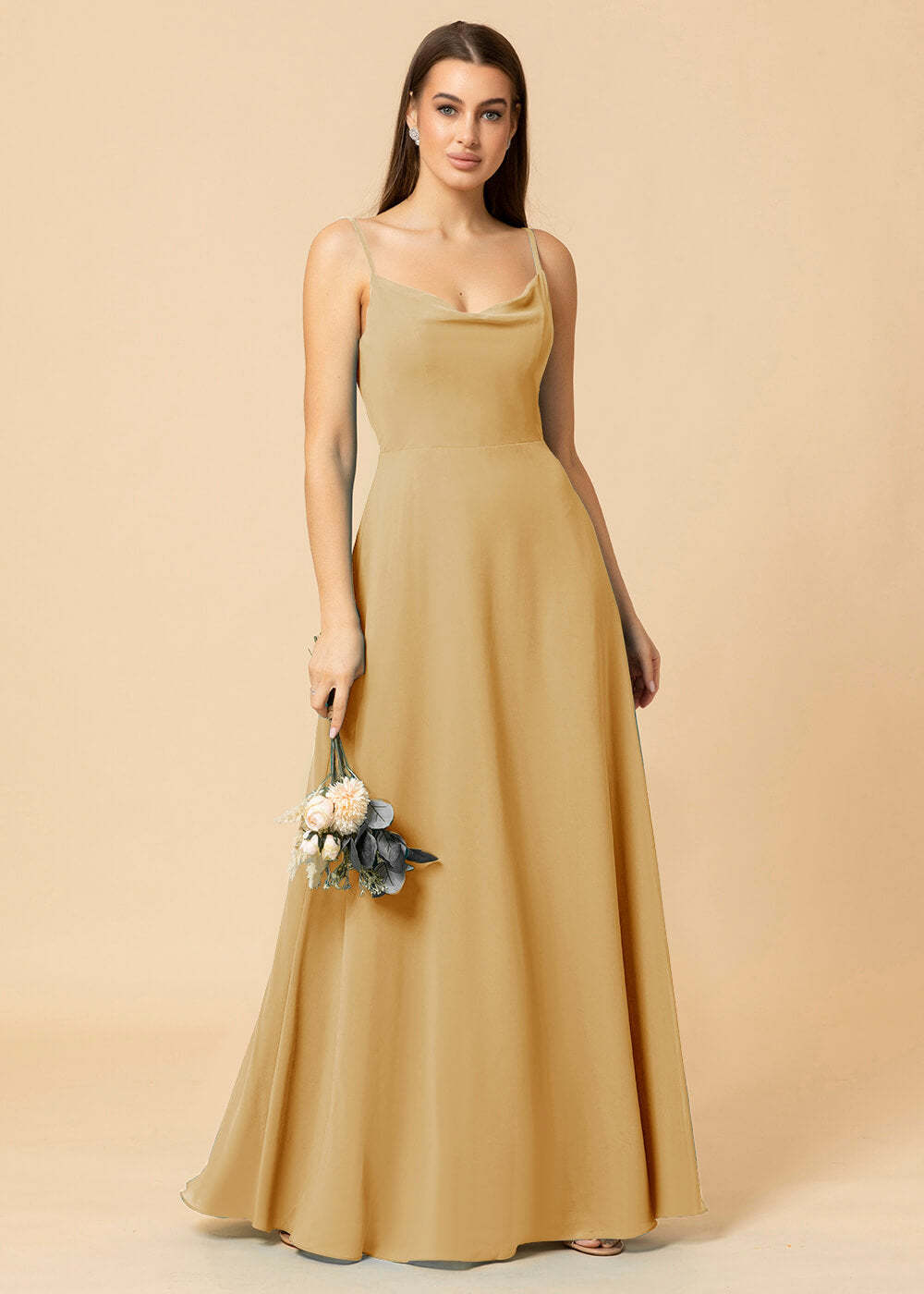 Cowl Neck Strap Chiffon Maxi Bridesmaid Dress