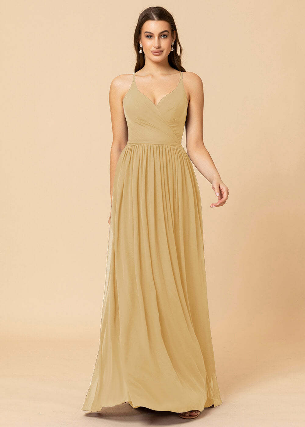 V-neck A-line Back Detail Chiffon Bridesmaid Dress