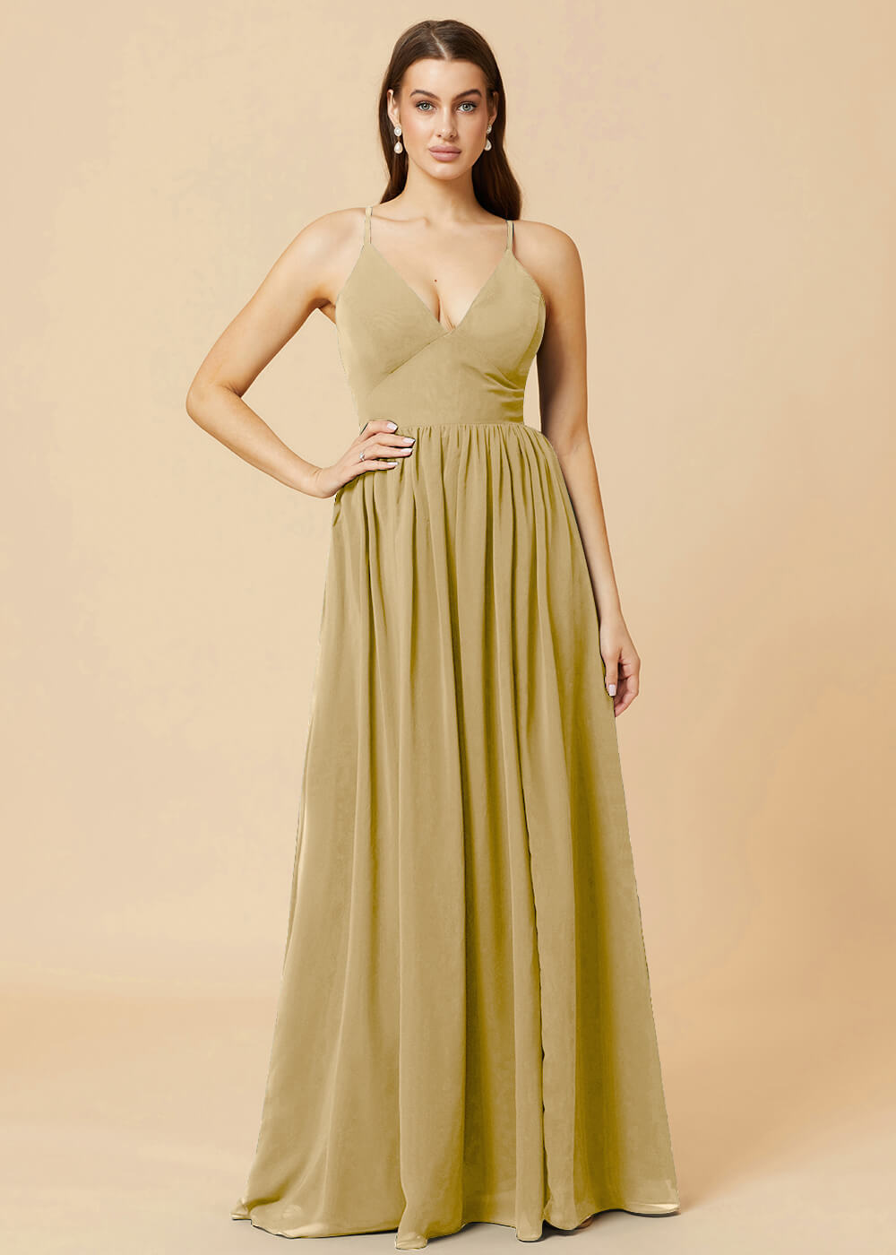 Deep V-neck Tie Back A-line Chiffon Bridesmaid Dress