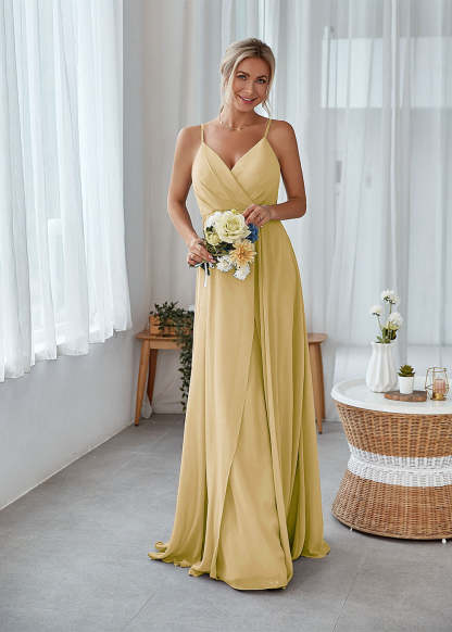 A-line Sleeveless Long Chiffon Bridesmaid Dress