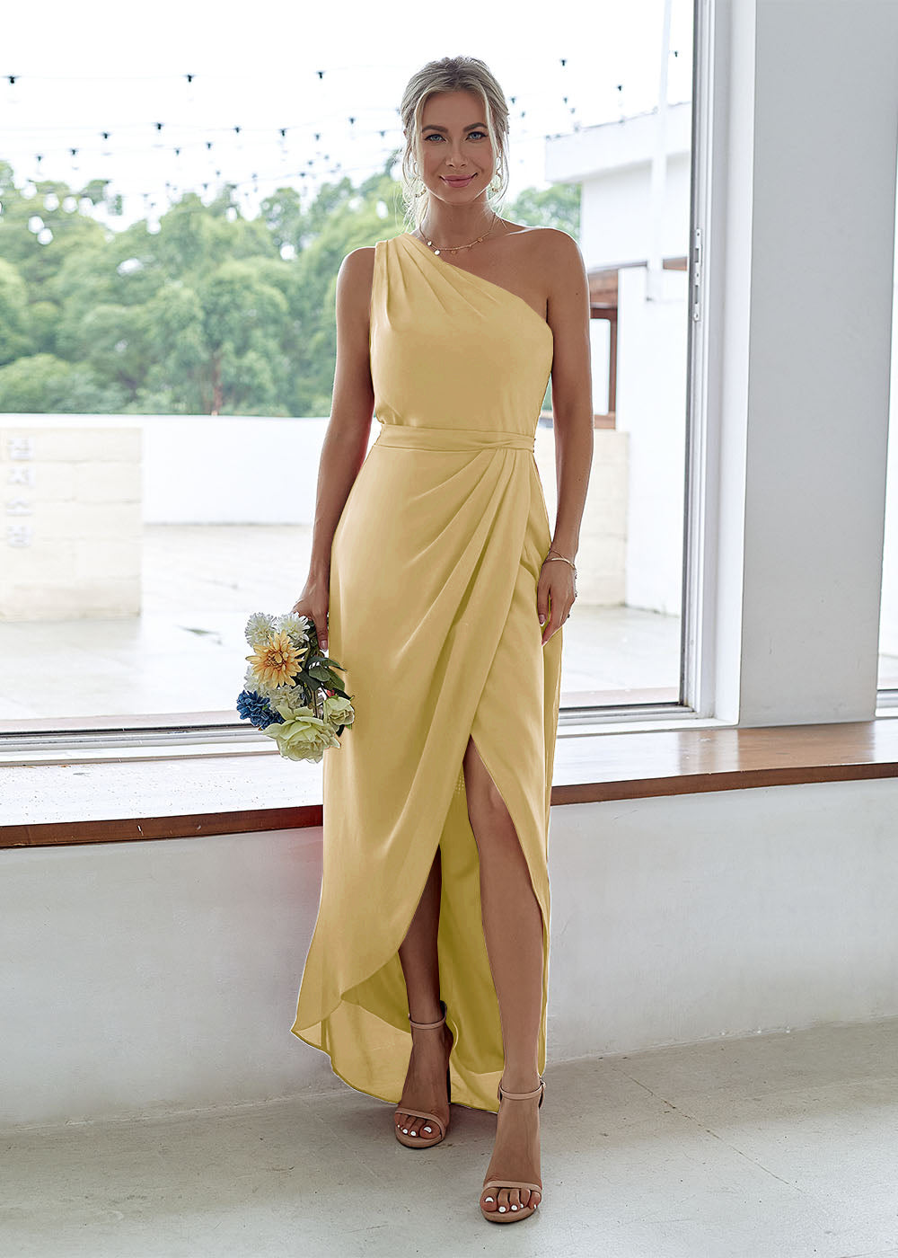 One-Shoulder Long Asymmetrical Bridesmaid Dress