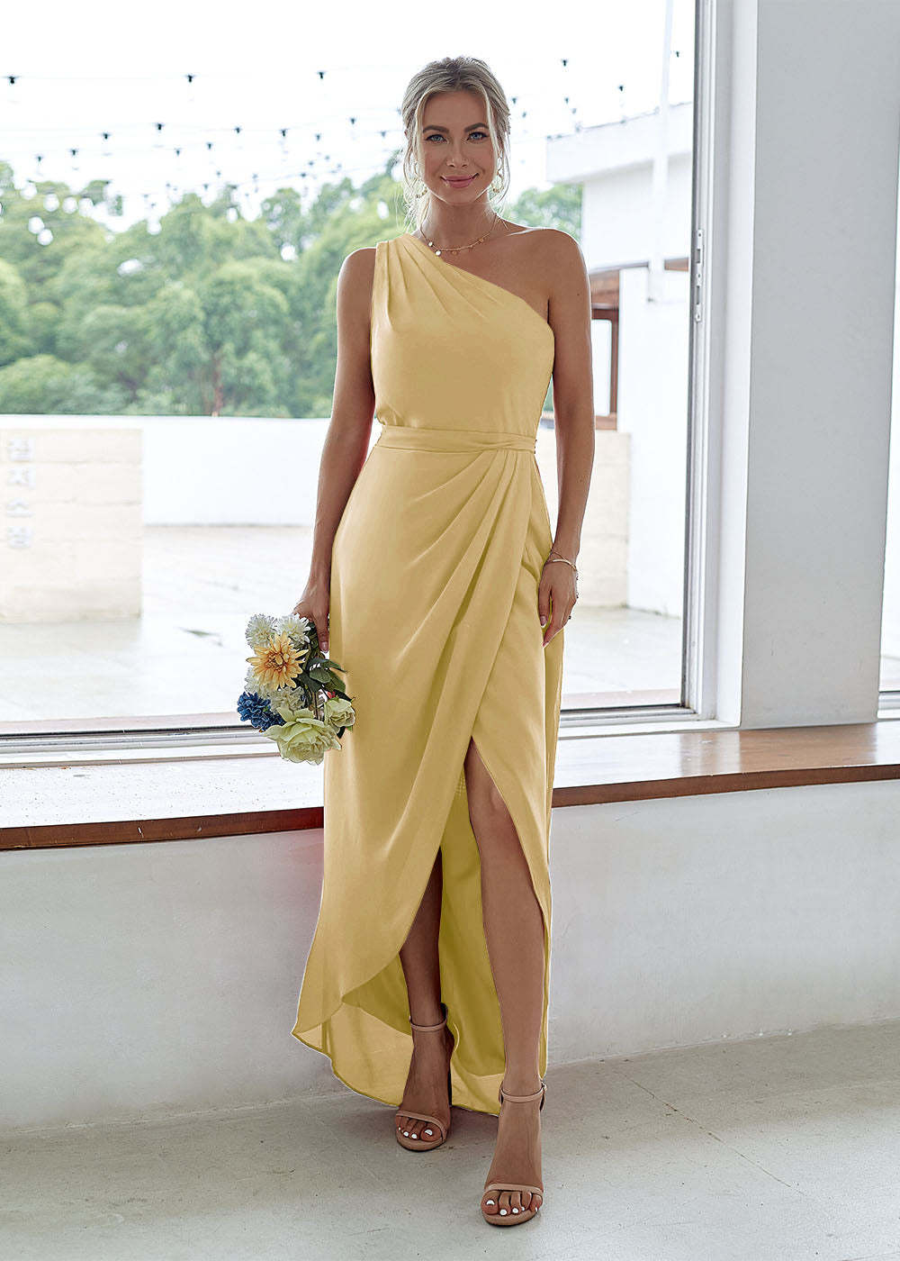 One-Shoulder Long Asymmetrical Bridesmaid Dress