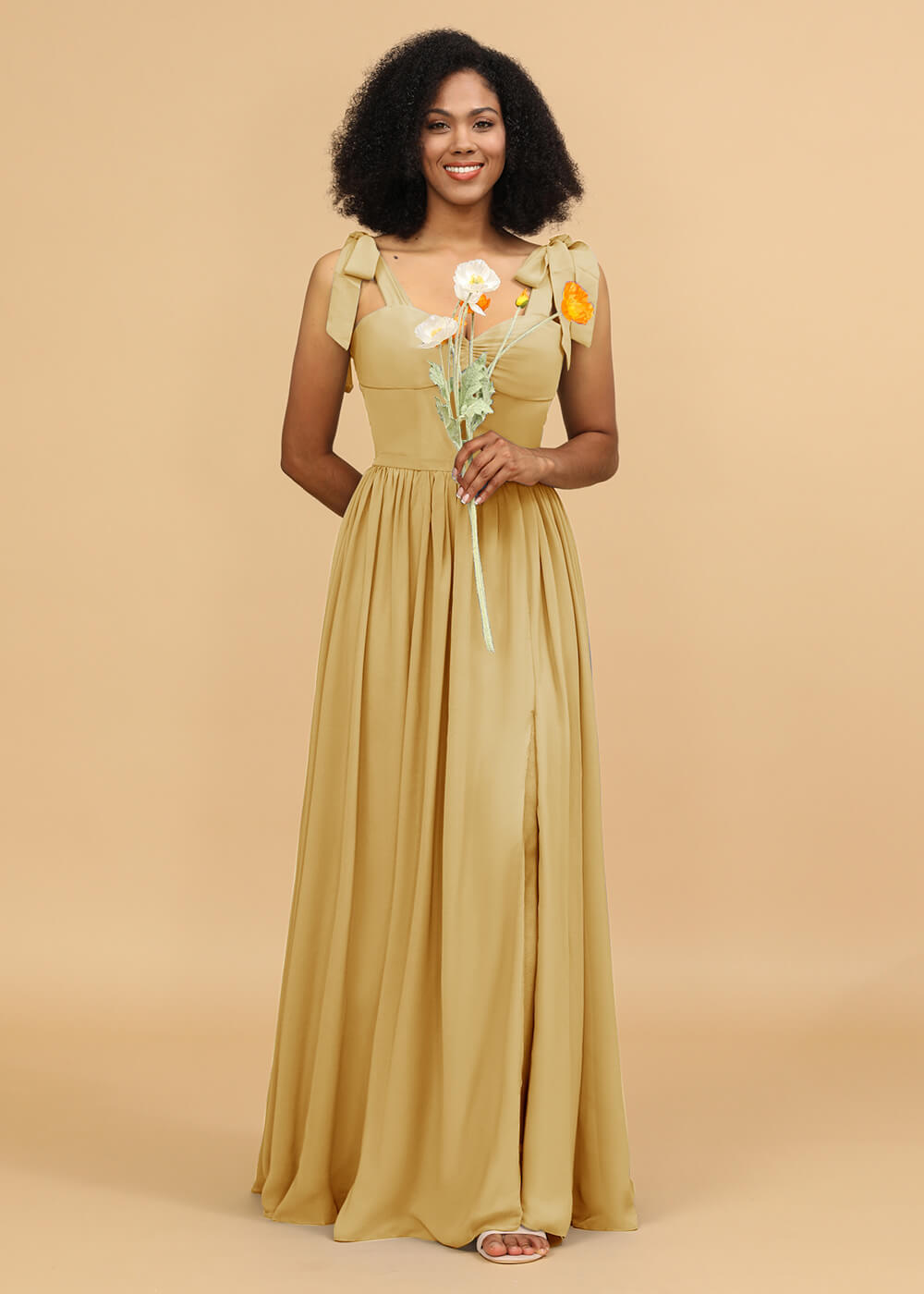 Long A-line Chiffon Strap Bridesmaid Dress