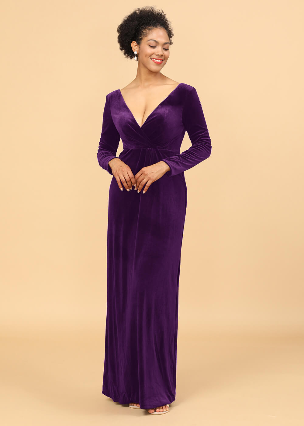 Sheath Long Sleeve Velvet Bridesmaid Dress
