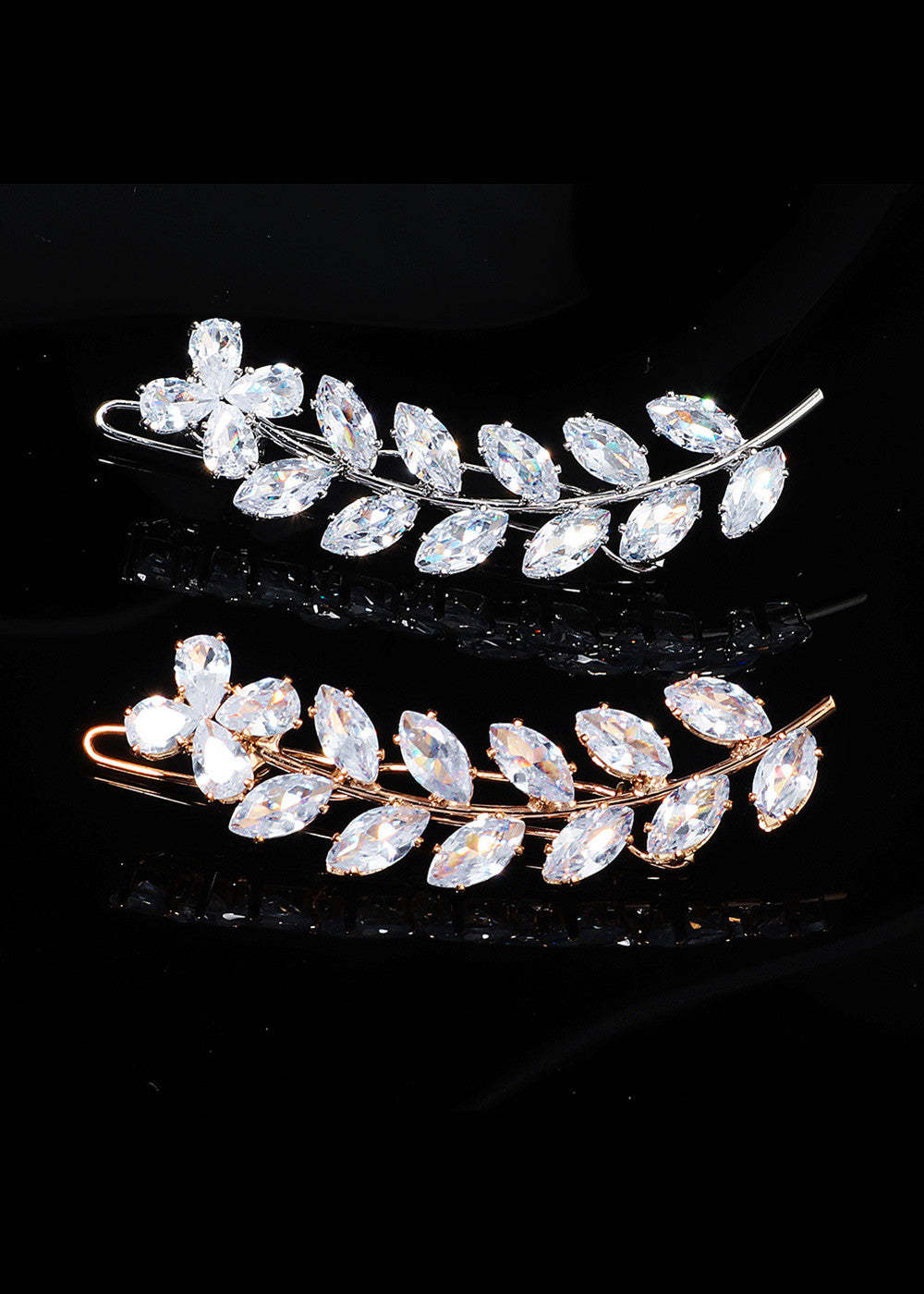 Crystal Leaves Hair Clips