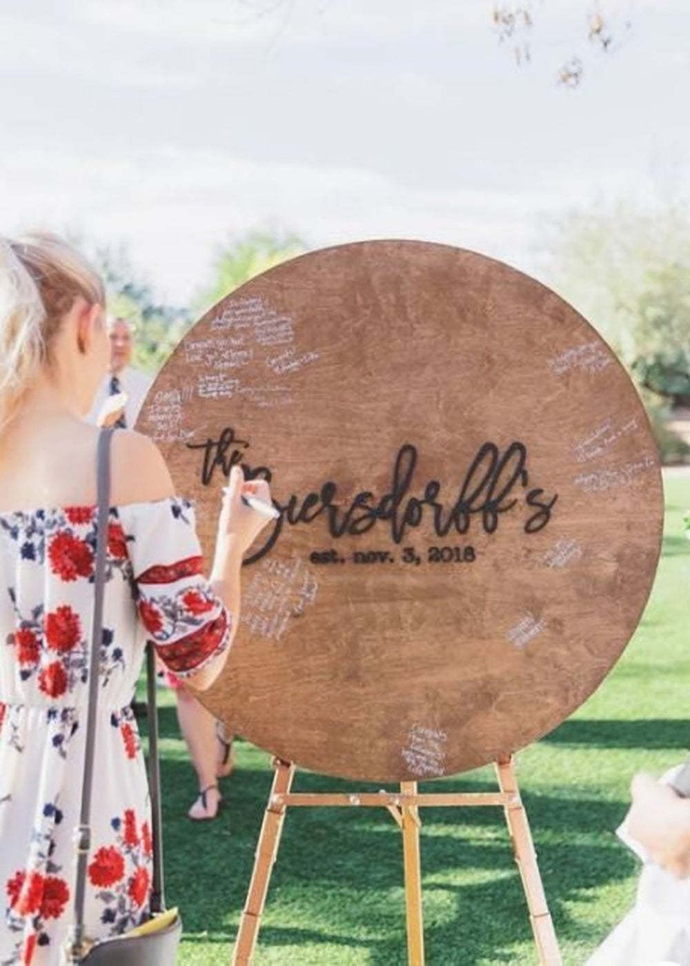 Round Wooden Board Wedding Guest Book Sign