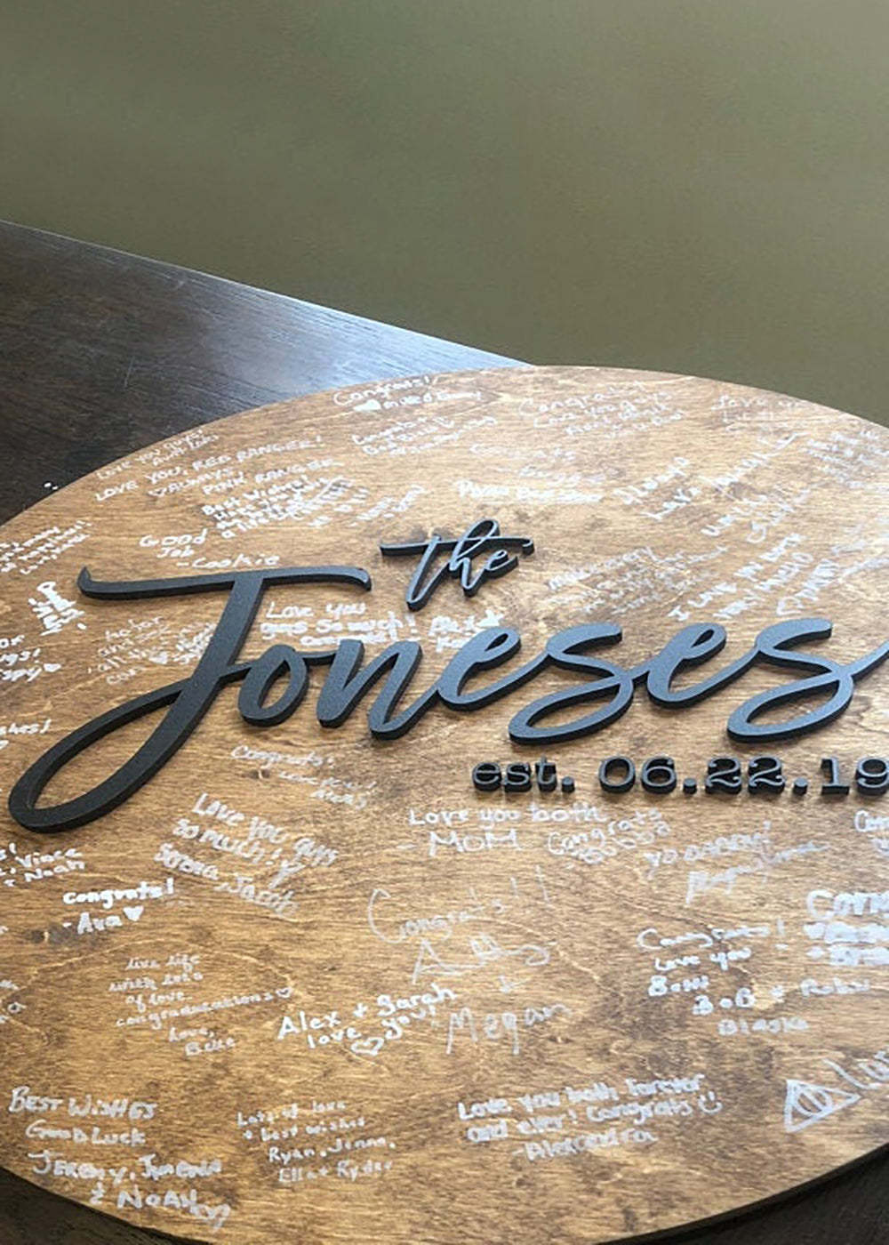 Round Wooden Board Wedding Guest Book Sign
