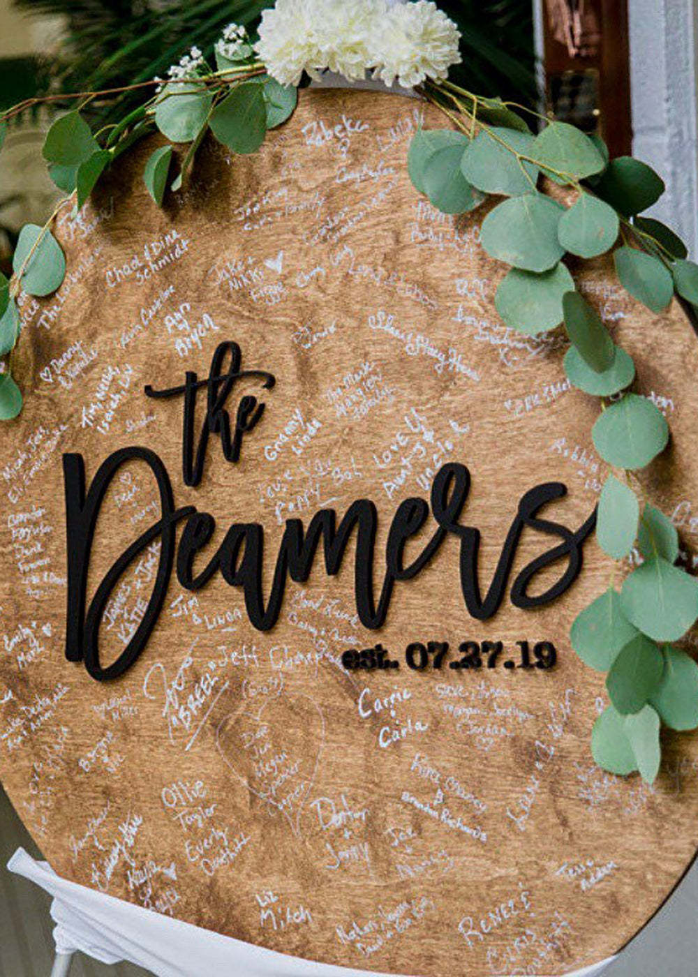 Round Wooden Board Wedding Guest Book Sign