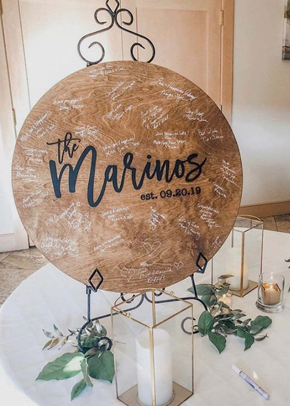 Round Wooden Board Wedding Guest Book Sign