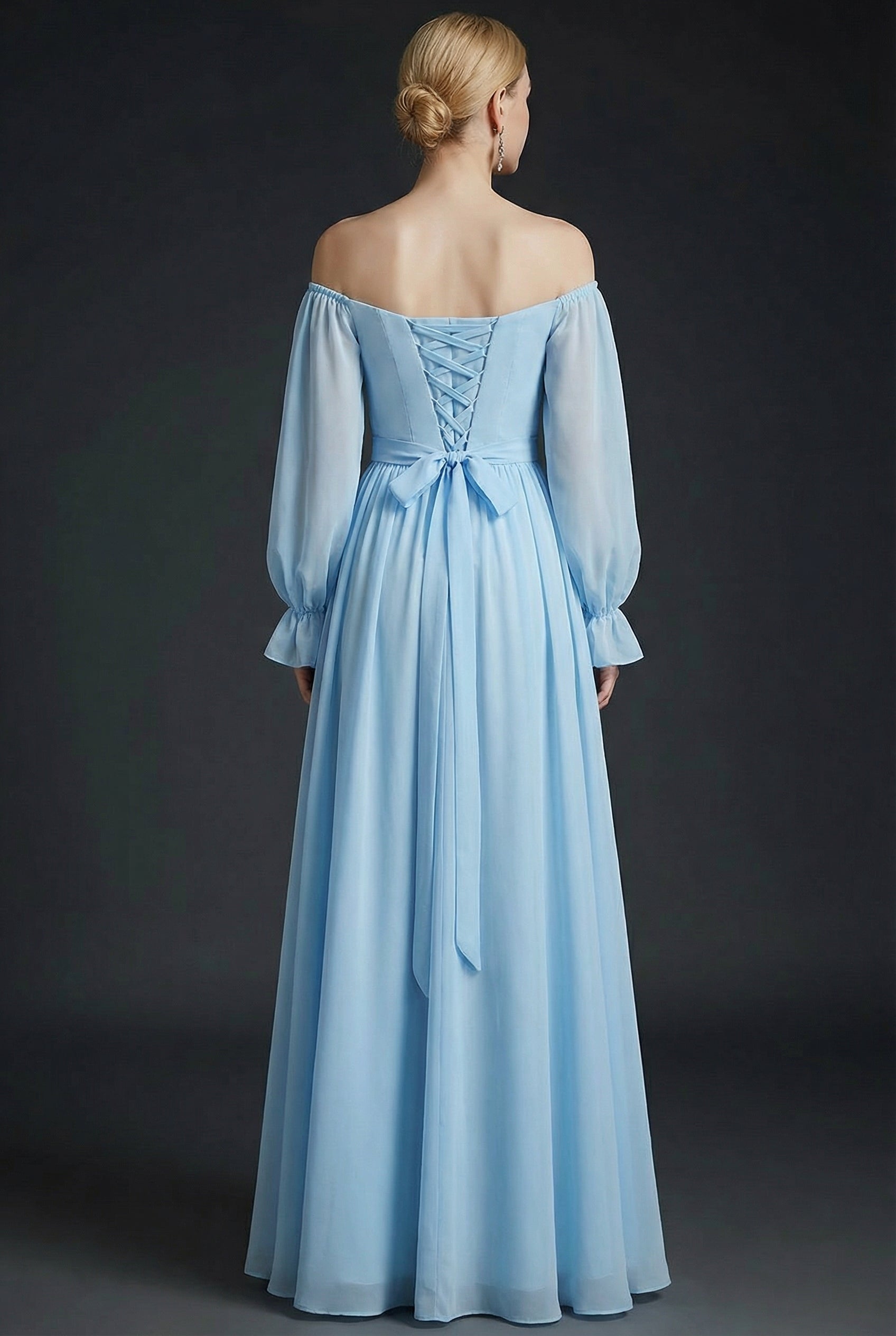 Sky Blue A Line Sweetheart Maxi Bridesmaid Dress with Bow