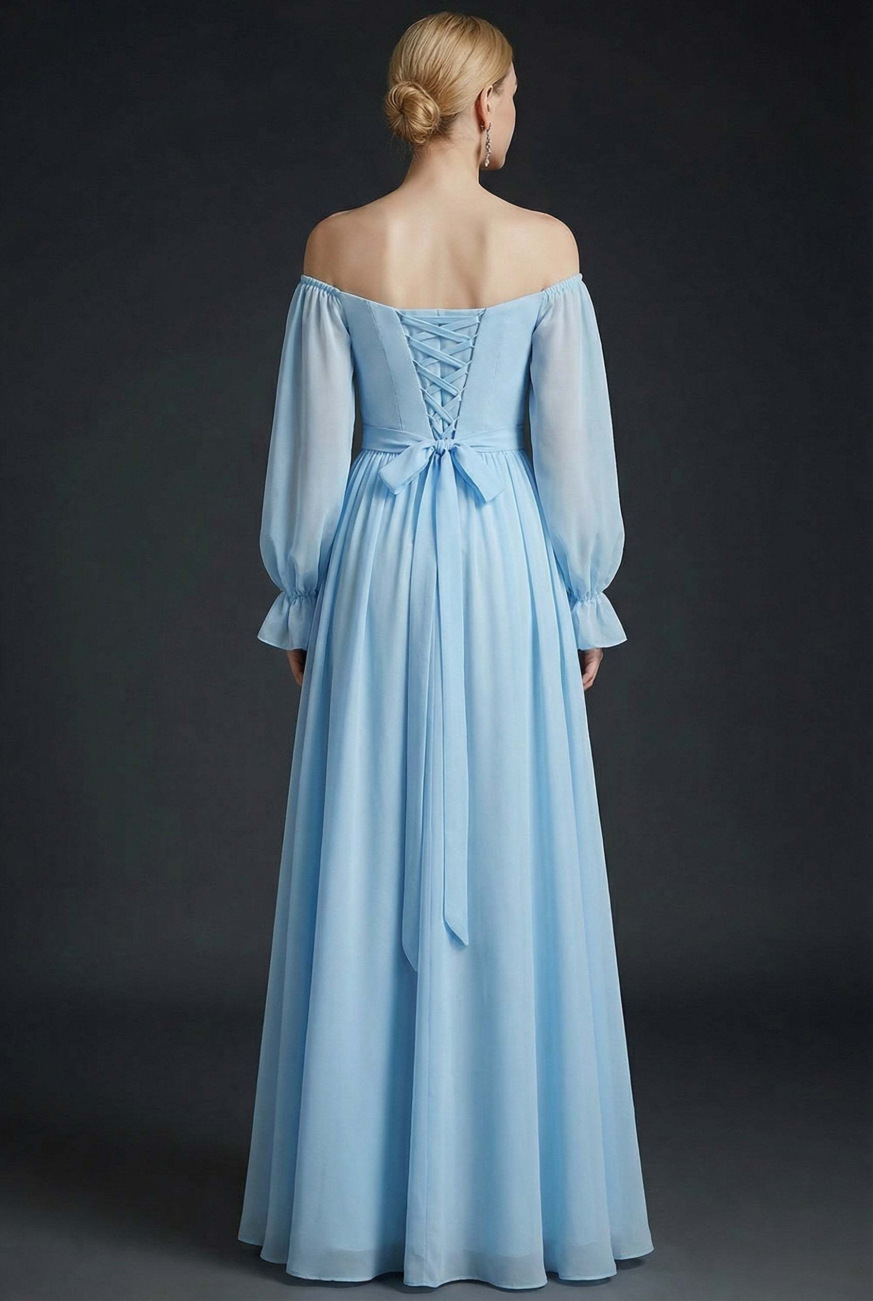 Sky Blue A Line Sweetheart Maxi Bridesmaid Dress with Bow