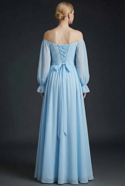 Sky Blue A Line Sweetheart Maxi Bridesmaid Dress with Bow