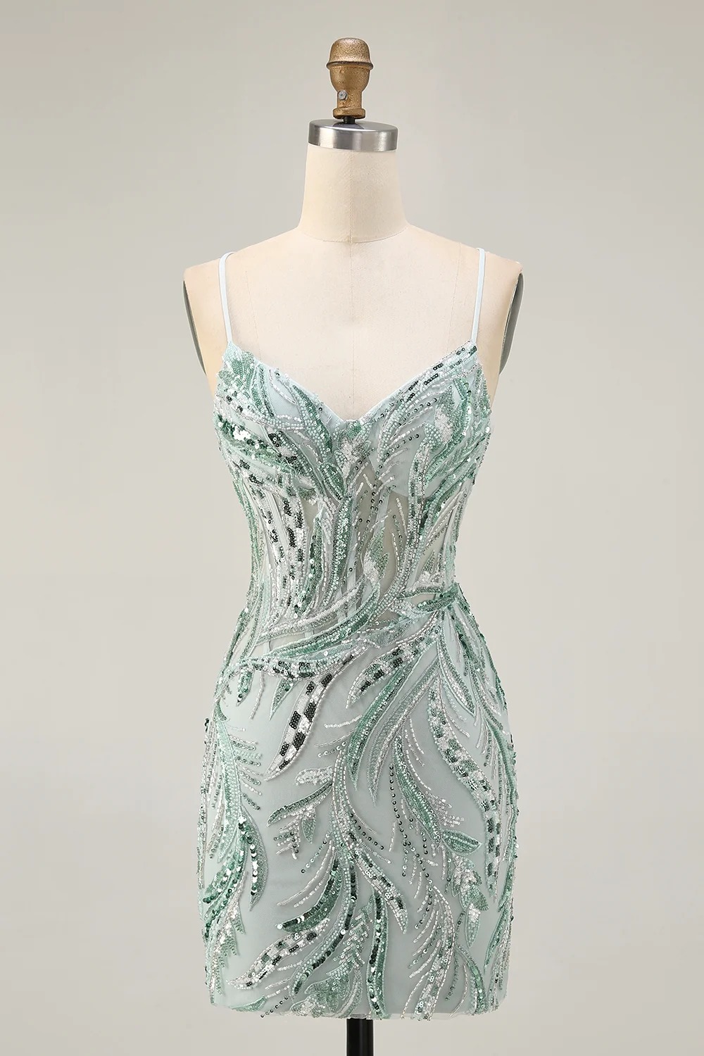 Green Corset Tight Short Sparkly Beaded Homecoming Dress with Sequins