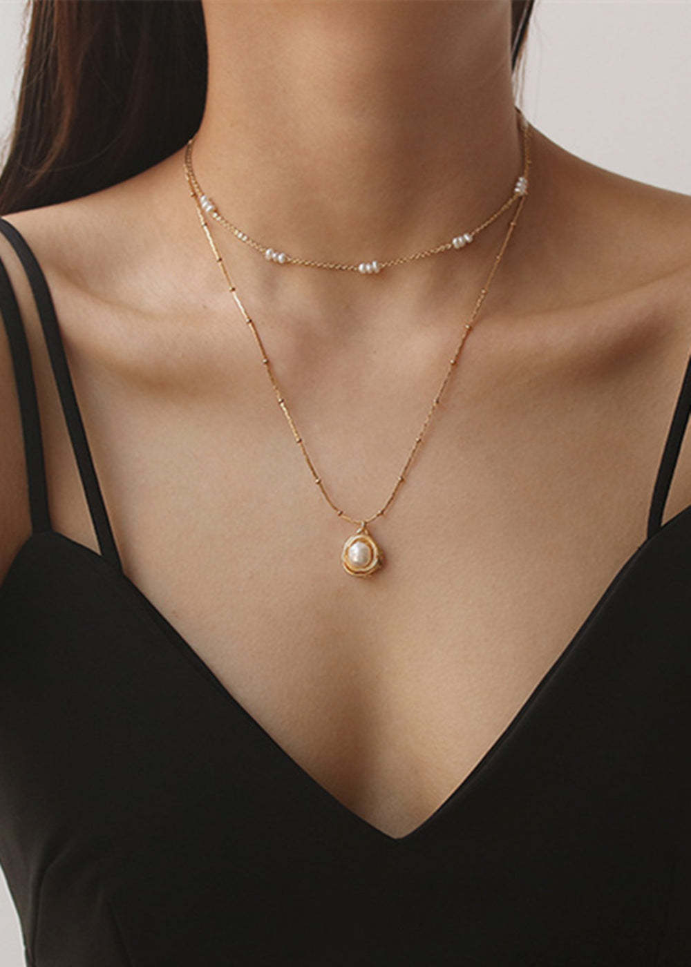 Simple Gold Plated Copper Pearl Necklace