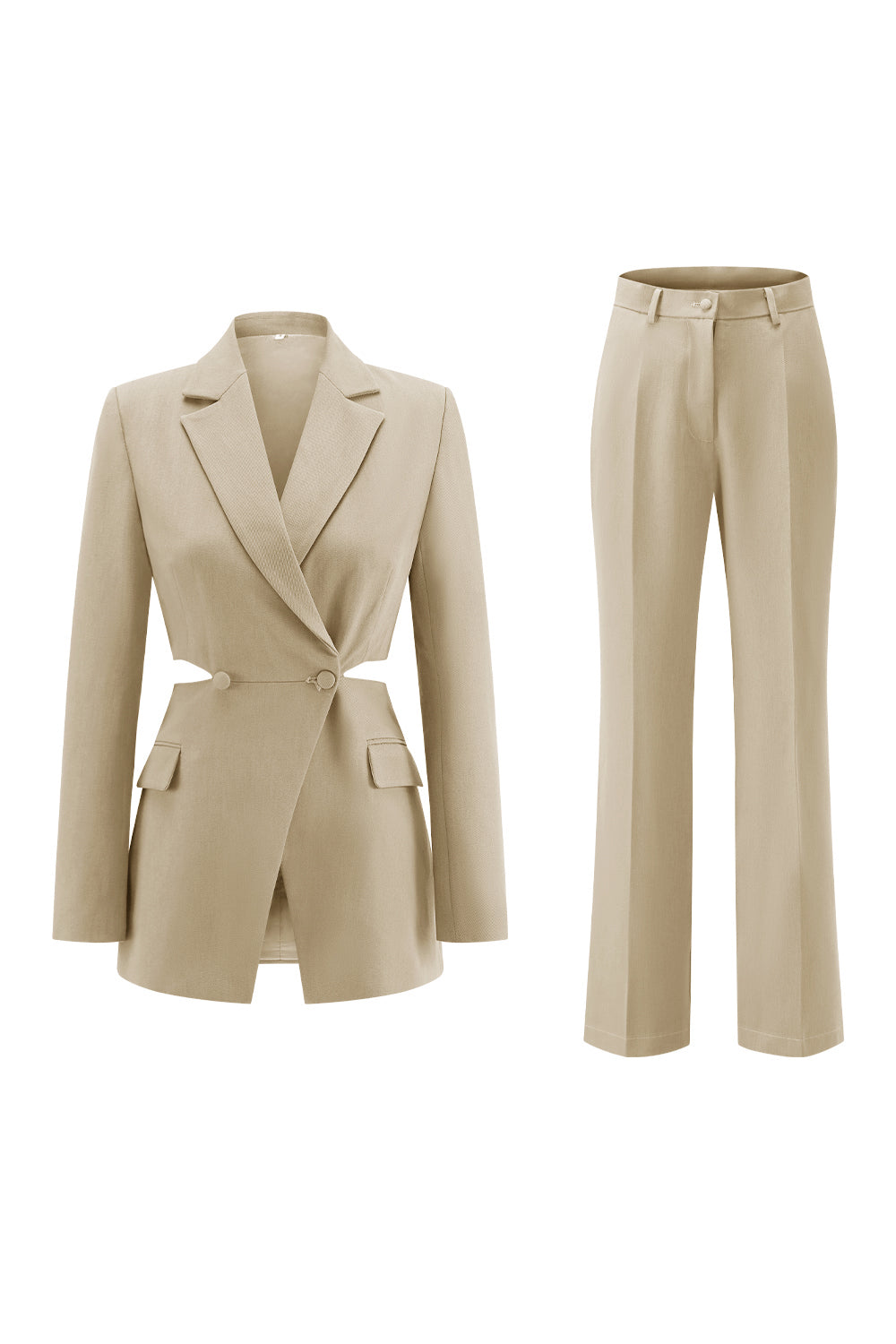 Grey Blue 2 Piece Notched Lapel Cut Out Women Prom Suits