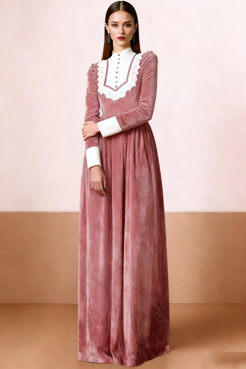 Black White Velvet Maxi Formal Dress with Buttons