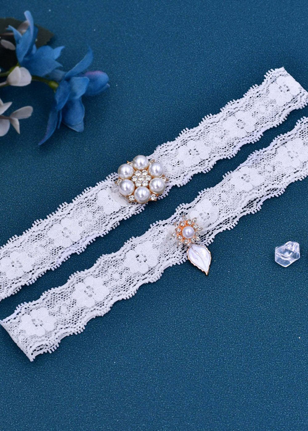 Lace and Pearl Bridal Garter Set