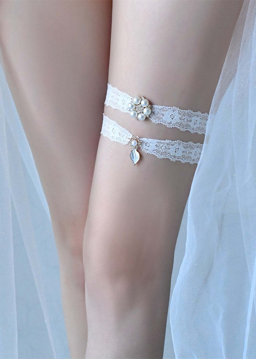 Lace and Pearl Bridal Garter Set