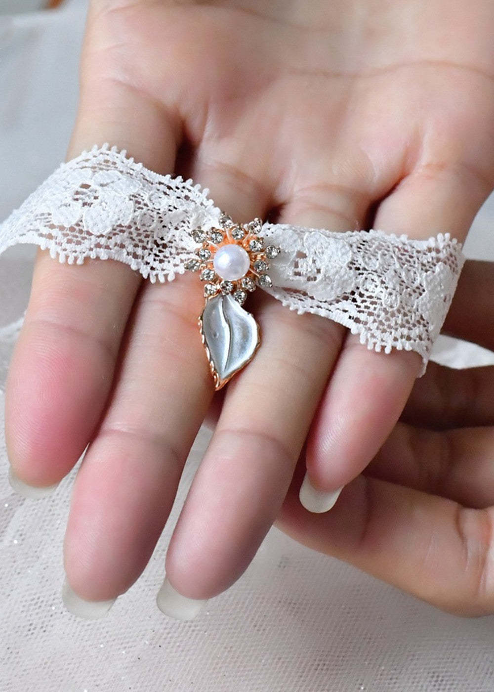 Lace and Pearl Bridal Garter Set
