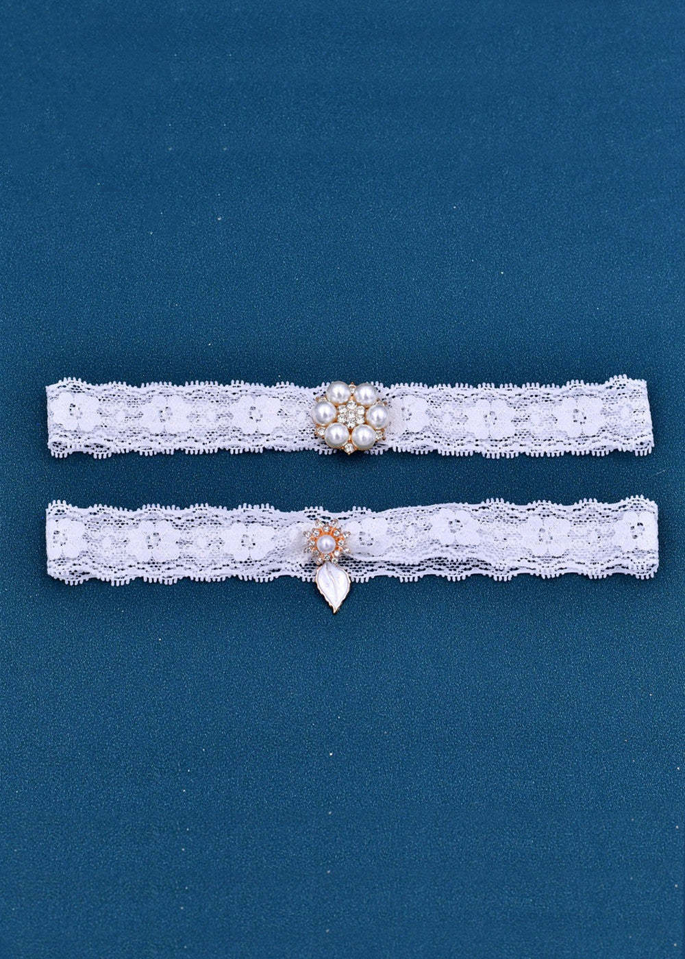 Lace and Pearl Bridal Garter Set