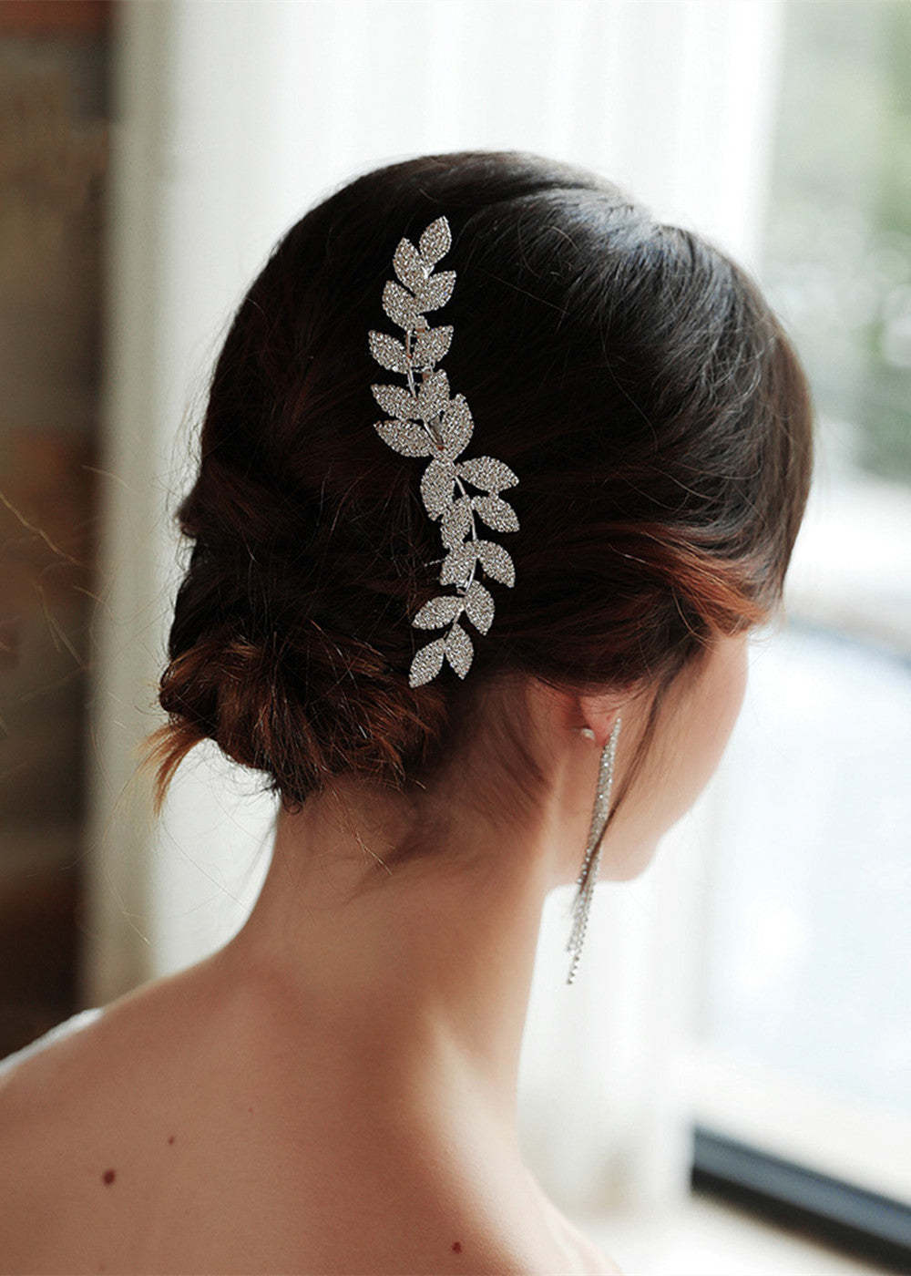 Wedding Alloy Rhinestones Willow Leaves Hair Comb