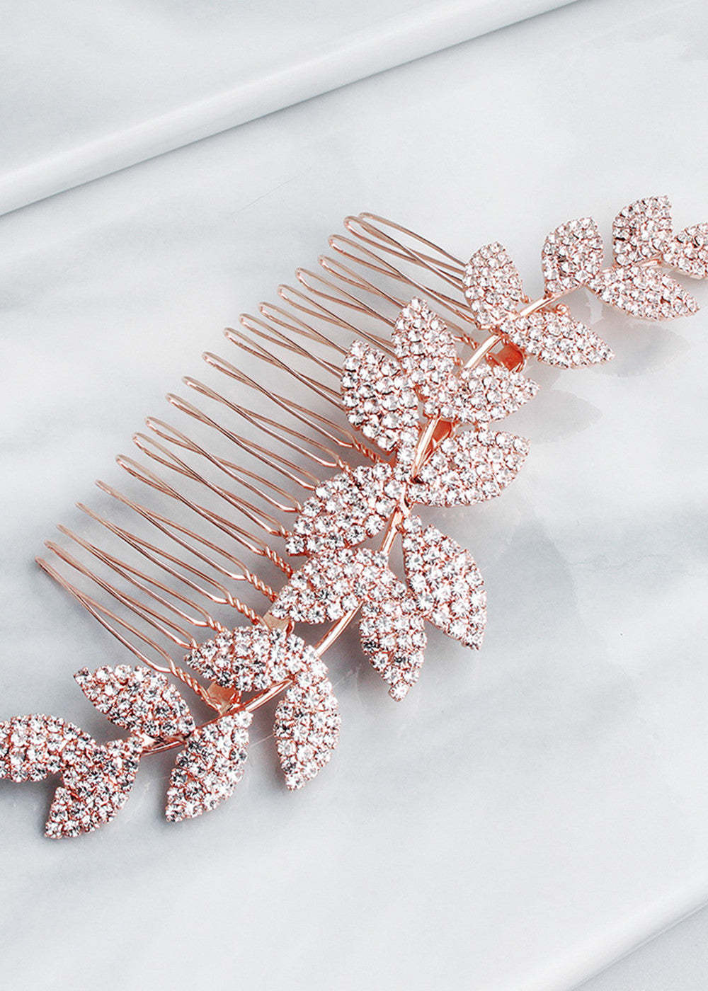 Wedding Alloy Rhinestones Willow Leaves Hair Comb