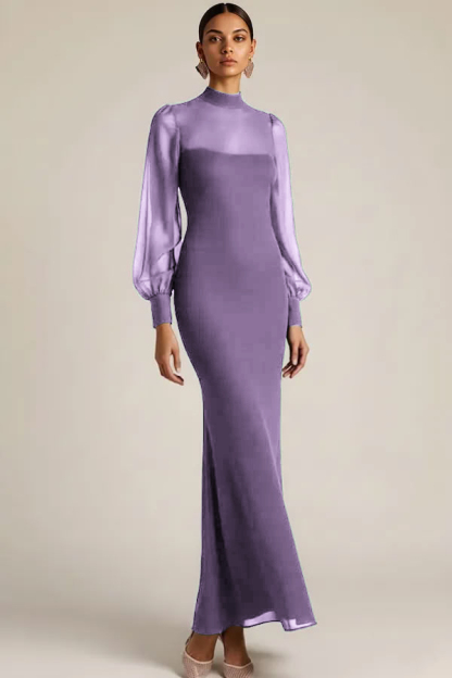 Emerald Green High Neck Mermaid Long Sleeves Wedding Guest Dress