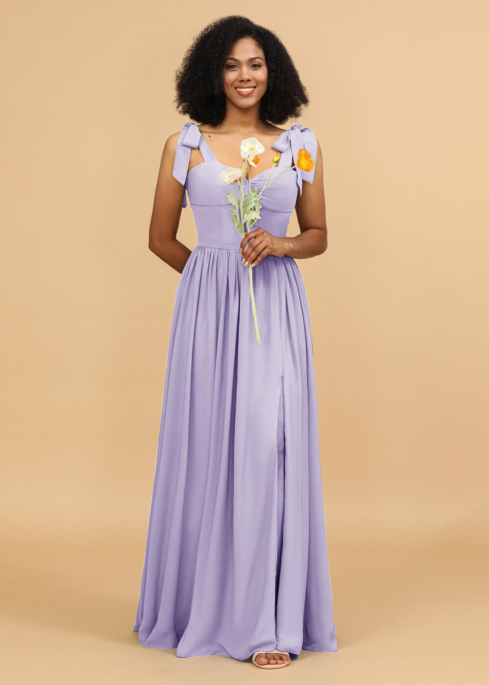 Long A-line Chiffon Strap Bridesmaid Dress