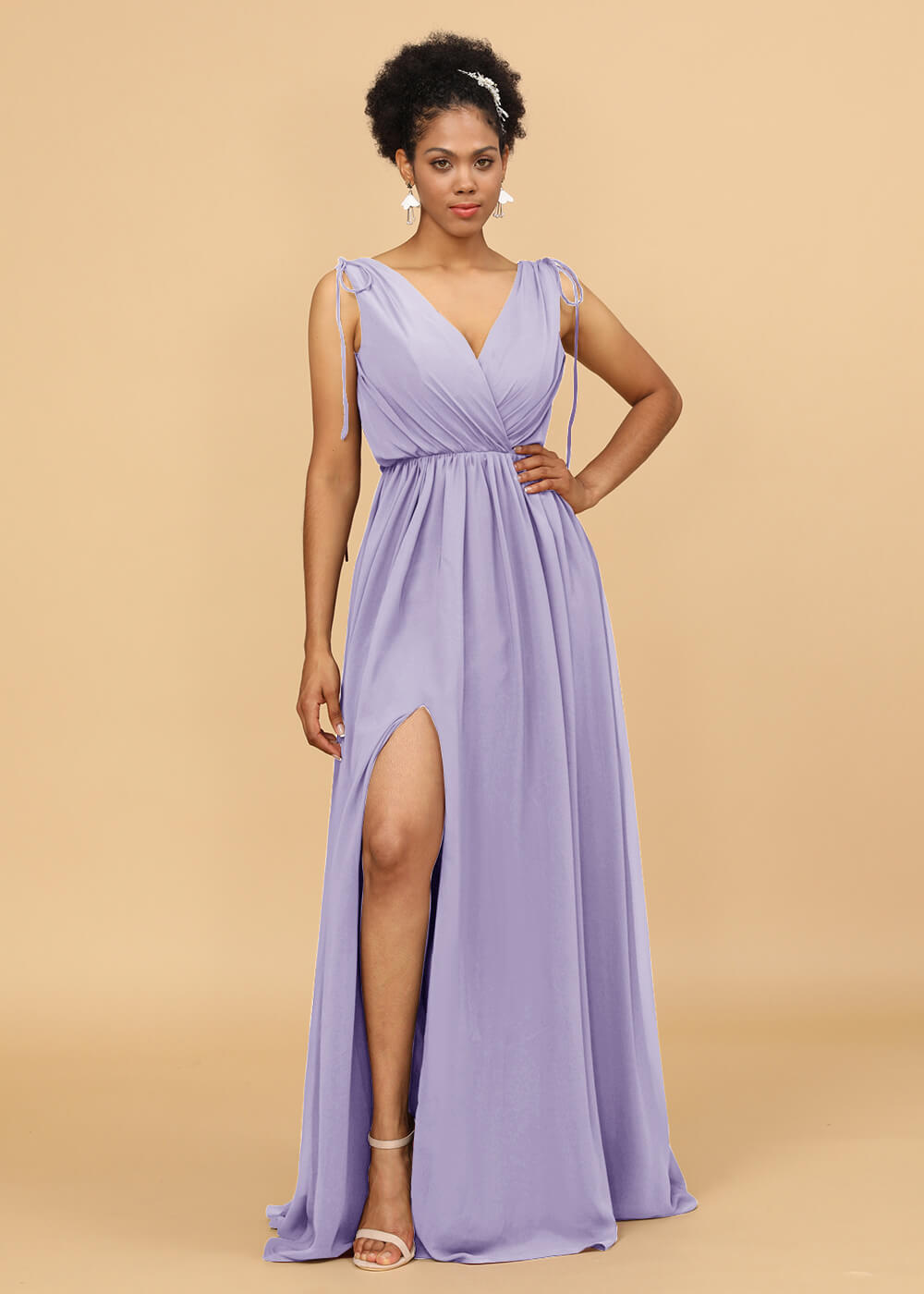 Long A-line V-neck Bridesmaid Dress with Slit