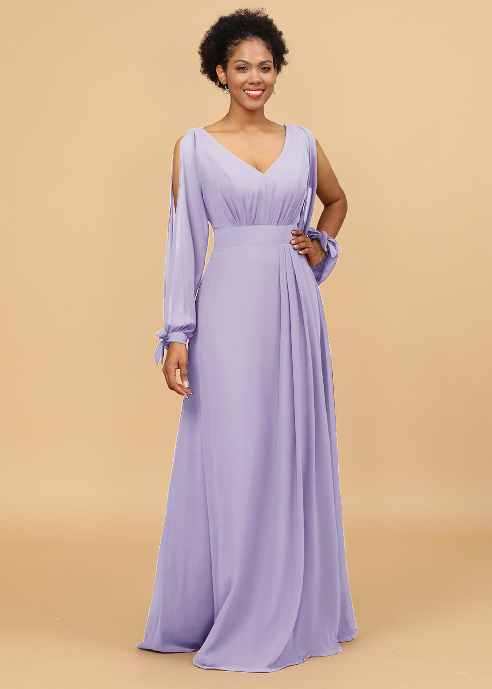 Long Sleeves A-line Chiffon Bridesmaid Dress