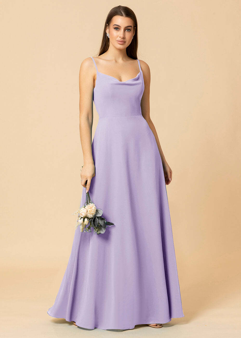 Cowl Neck Strap Chiffon Maxi Bridesmaid Dress