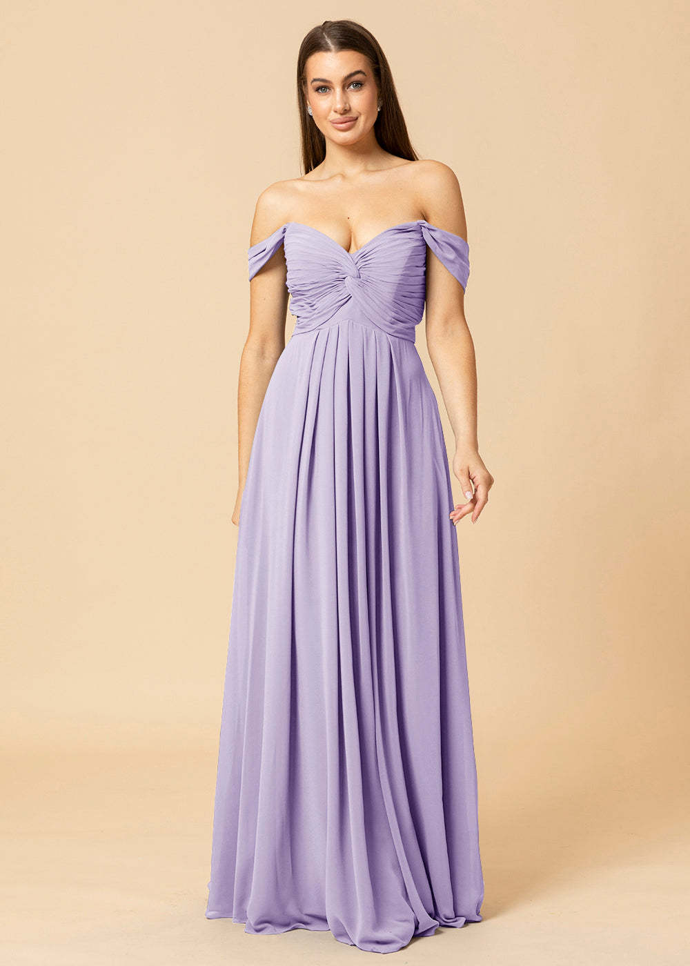 Off the Shoulder Chiffon Maxi Bridesmaid Dress