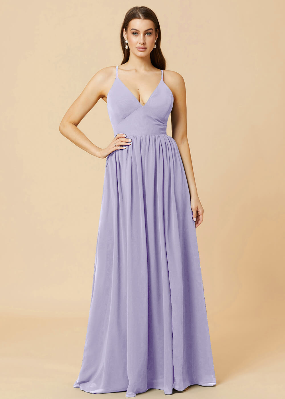 Deep V-neck Tie Back A-line Chiffon Bridesmaid Dress