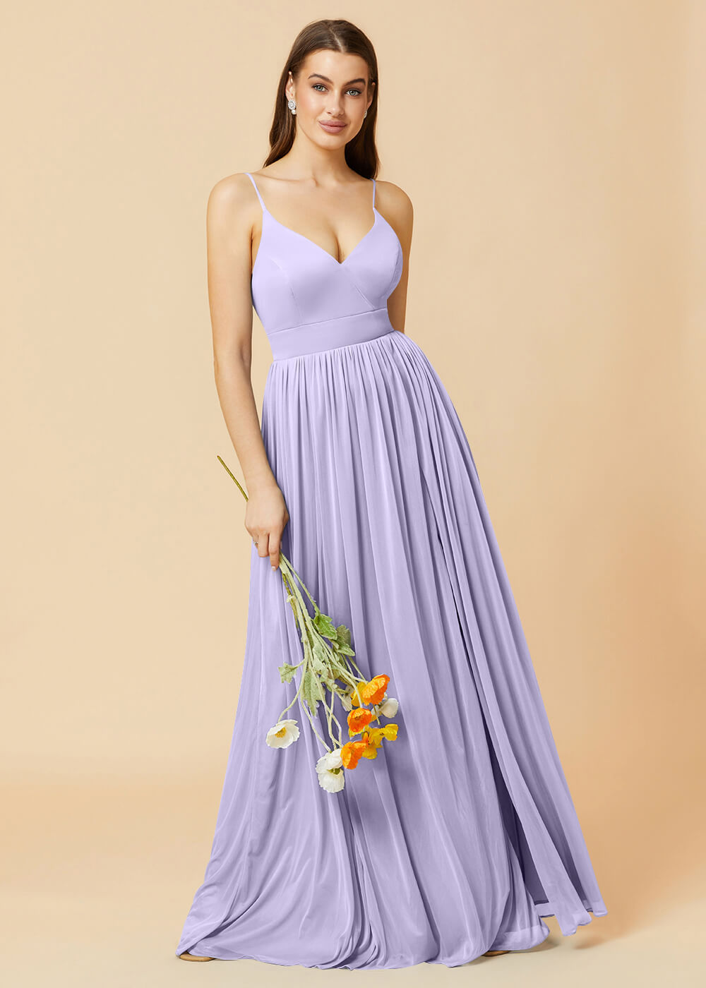 V-neck Spaghetti Strap Open Back Chiffon Bridesmaid Dress