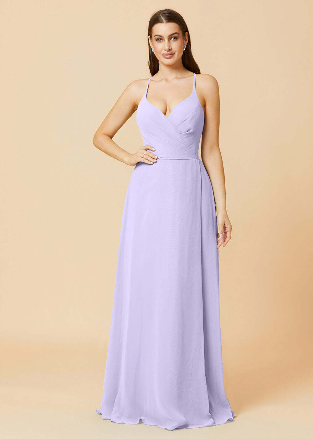V-neck Spaghetti Strap Button Back Chiffon Bridesmaid Dress