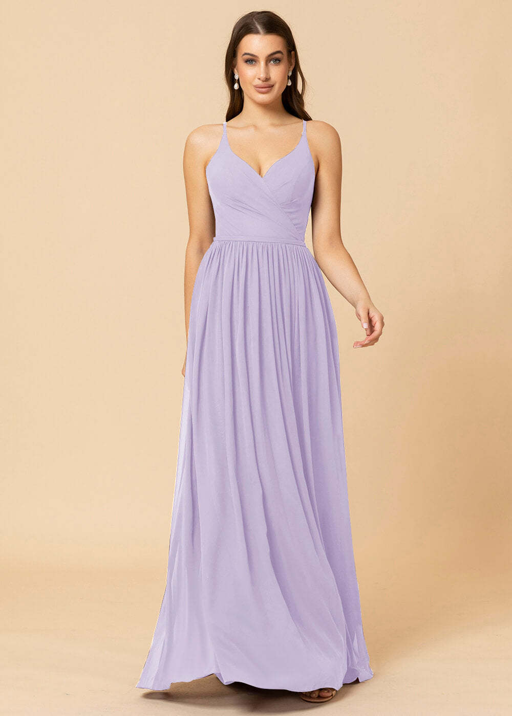 V-neck A-line Back Detail Chiffon Bridesmaid Dress