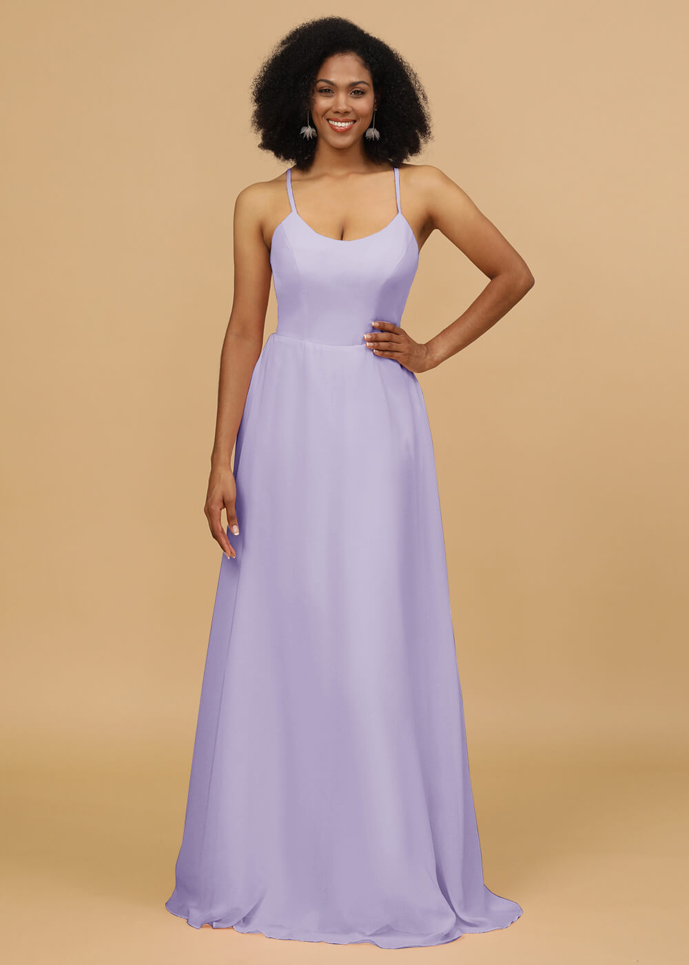 Scoop Neck Strap Chiffon Bridesmaid Dress